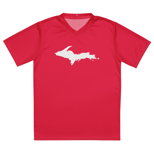 Michigan Upper Peninsula Soccer Jersey (w/ UP Outline) | Unisex - Lighthouse Red