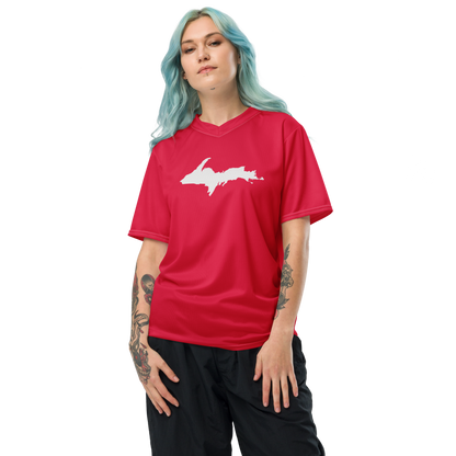 Michigan Upper Peninsula Soccer Jersey (w/ UP Outline) | Unisex - Lighthouse Red