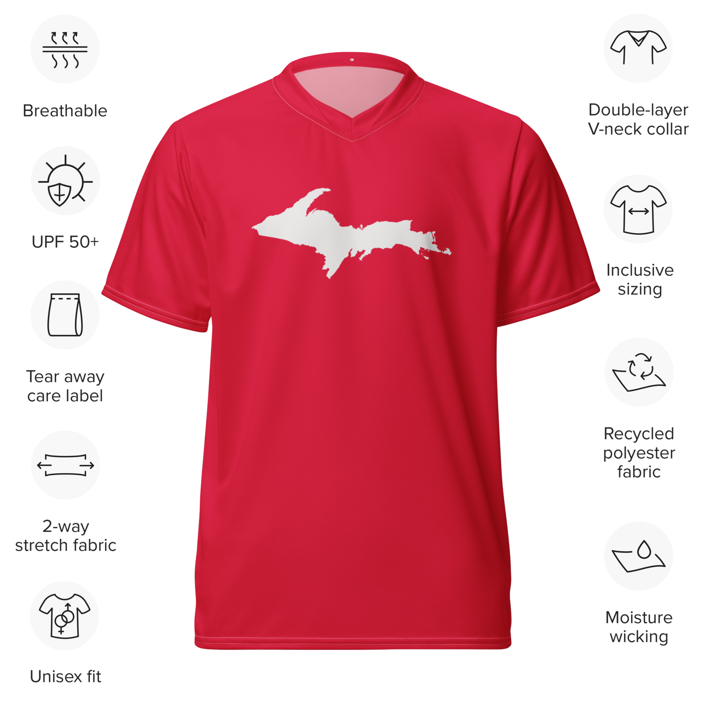 Michigan Upper Peninsula Soccer Jersey (w/ UP Outline) | Unisex - Lighthouse Red