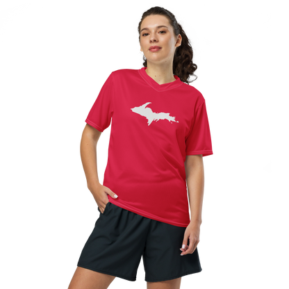 Michigan Upper Peninsula Soccer Jersey (w/ UP Outline) | Unisex - Lighthouse Red