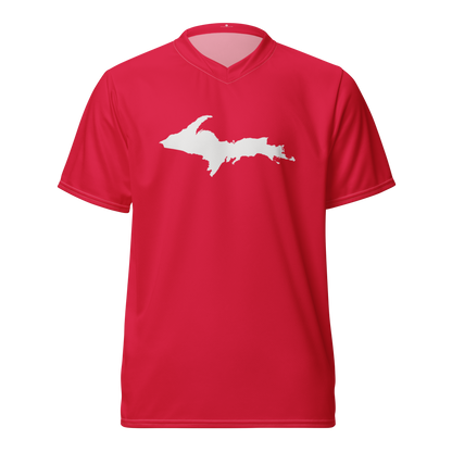 Michigan Upper Peninsula Soccer Jersey (w/ UP Outline) | Unisex - Lighthouse Red