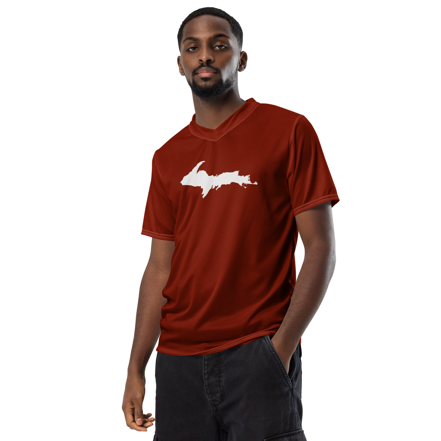 Michigan Upper Peninsula Soccer Jersey (w/ UP Outline) | Unisex - Cherryland Red