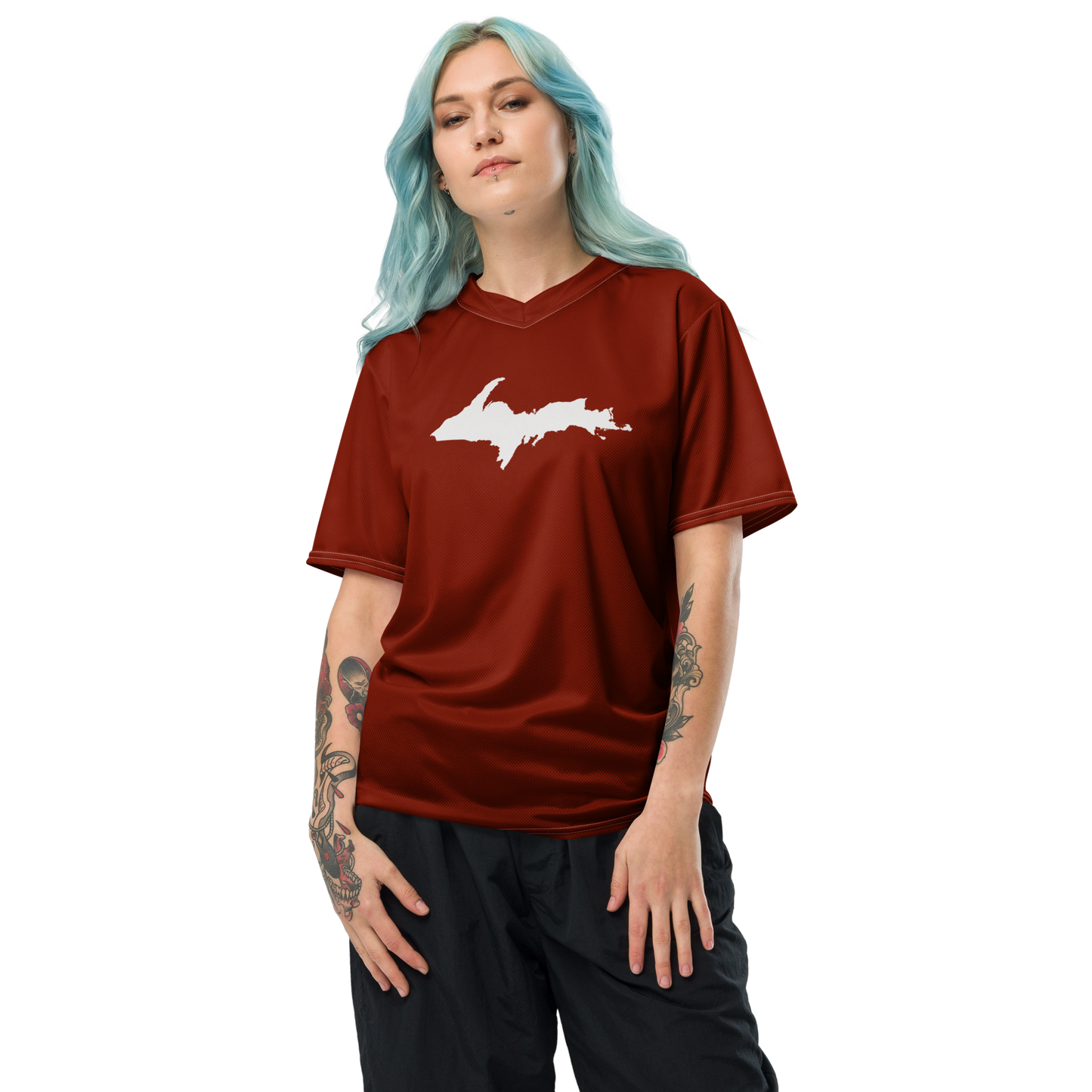 Michigan Upper Peninsula Soccer Jersey (w/ UP Outline) | Unisex - Cherryland Red