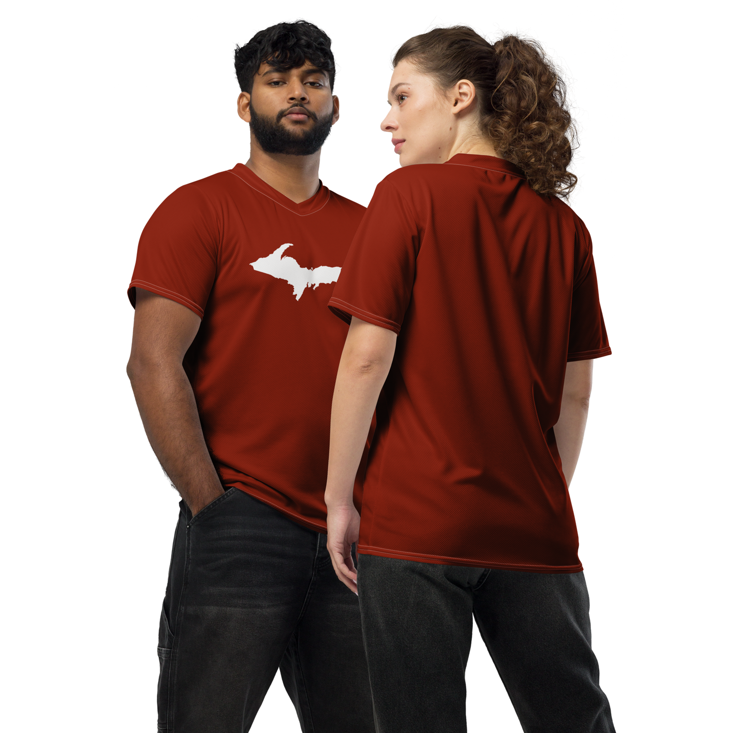 Michigan Upper Peninsula Soccer Jersey (w/ UP Outline) | Unisex - Cherryland Red