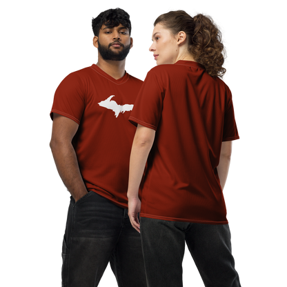 Michigan Upper Peninsula Soccer Jersey (w/ UP Outline) | Unisex - Cherryland Red