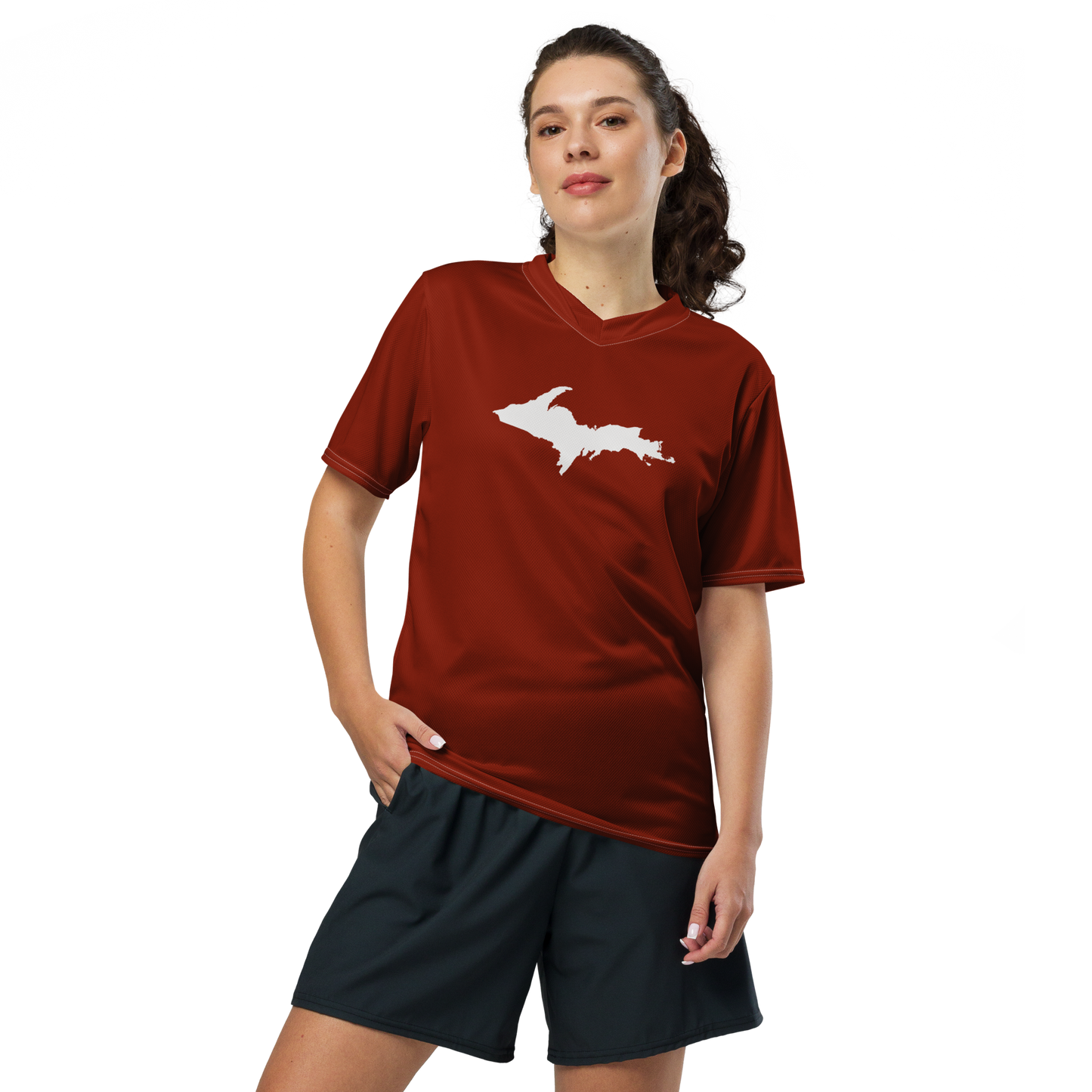 Michigan Upper Peninsula Soccer Jersey (w/ UP Outline) | Unisex - Cherryland Red