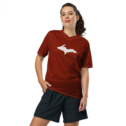 Michigan Upper Peninsula Soccer Jersey (w/ UP Outline) | Unisex - Cherryland Red