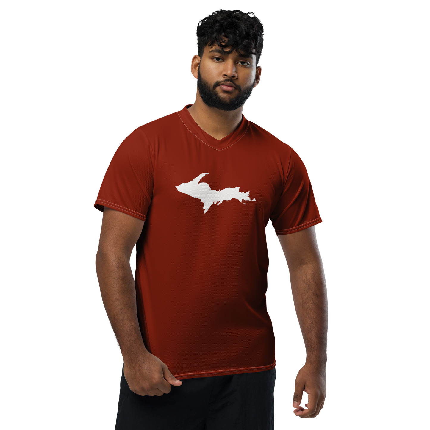 Michigan Upper Peninsula Soccer Jersey (w/ UP Outline) | Unisex - Cherryland Red