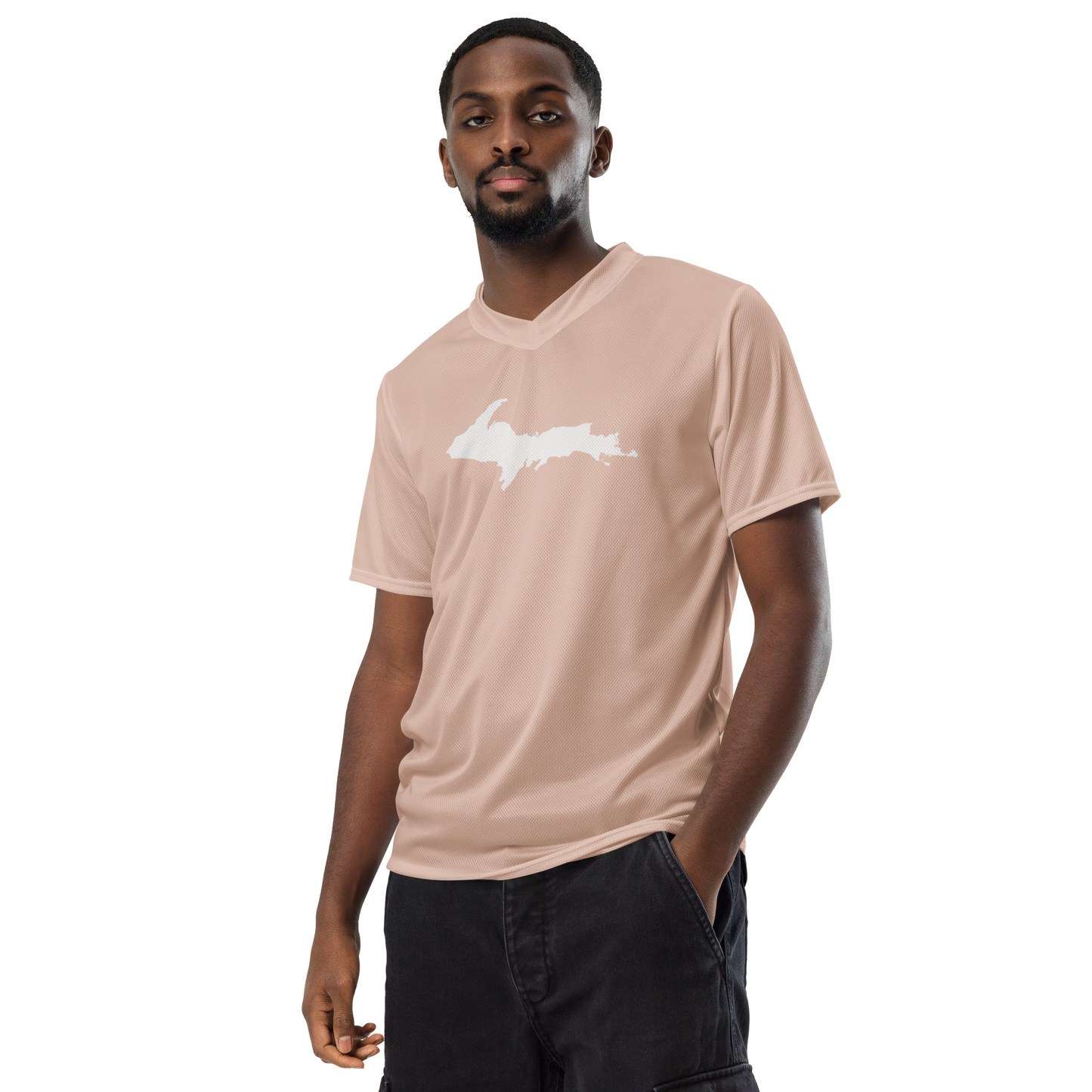 Michigan Upper Peninsula Soccer Jersey (w/ UP Outline) | Unisex - Rose Gold