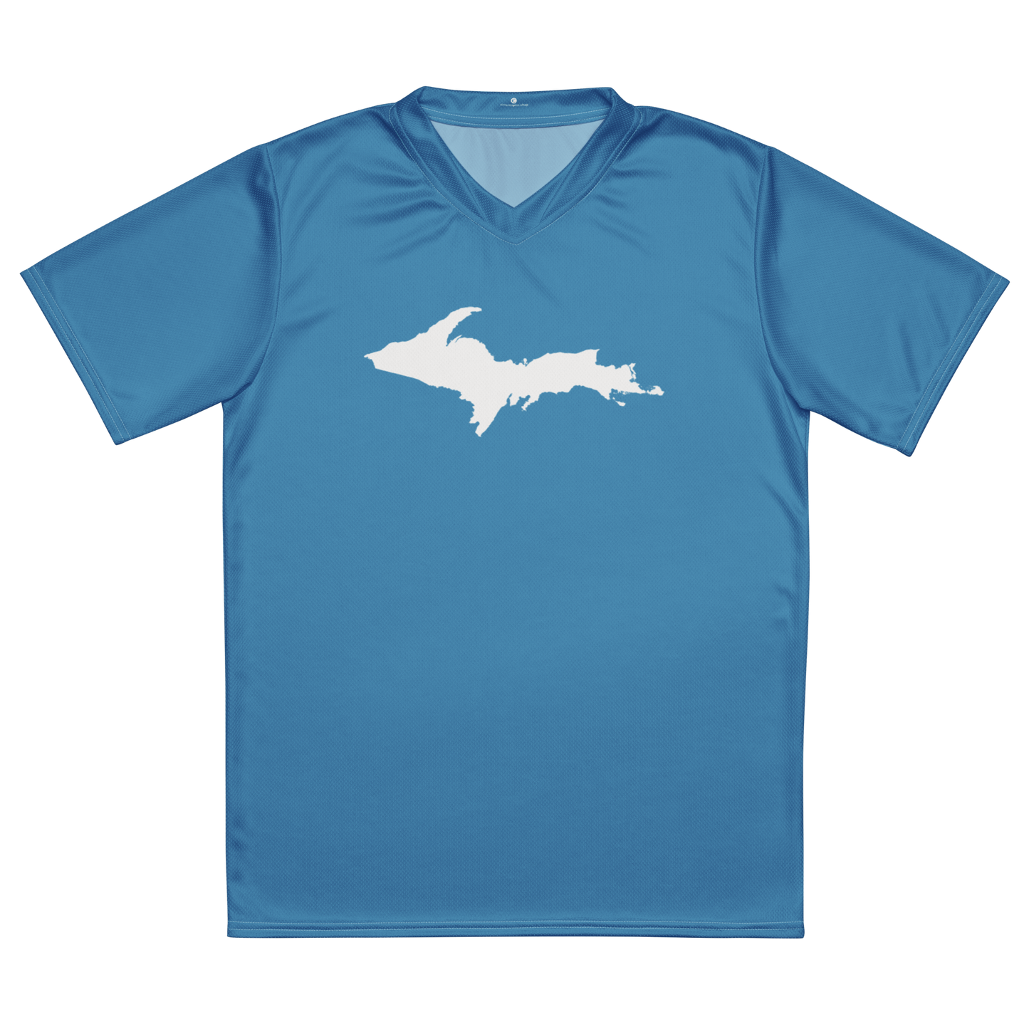 Michigan Upper Peninsula Soccer Jersey (w/ UP Outline) | Unisex - Lake Michigan Blue