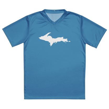 Michigan Upper Peninsula Soccer Jersey (w/ UP Outline) | Unisex - Lake Michigan Blue