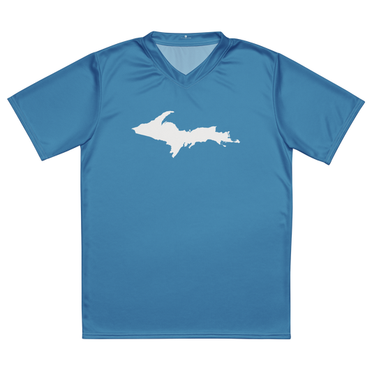 Michigan Upper Peninsula Soccer Jersey (w/ UP Outline) | Unisex - Lake Michigan Blue