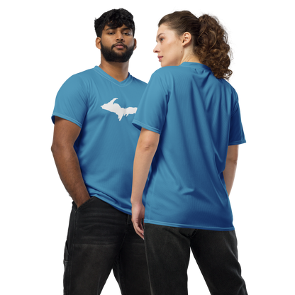 Michigan Upper Peninsula Soccer Jersey (w/ UP Outline) | Unisex - Lake Michigan Blue