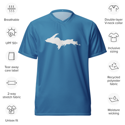 Michigan Upper Peninsula Soccer Jersey (w/ UP Outline) | Unisex - Lake Michigan Blue