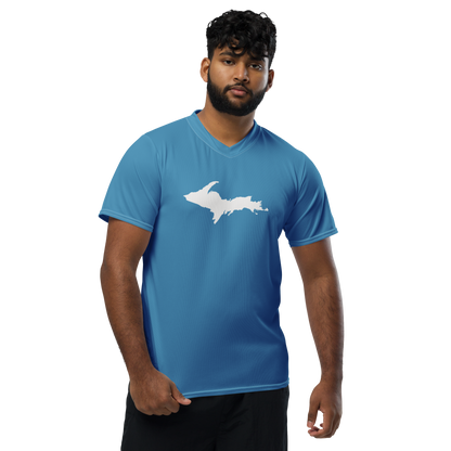 Michigan Upper Peninsula Soccer Jersey (w/ UP Outline) | Unisex - Lake Michigan Blue