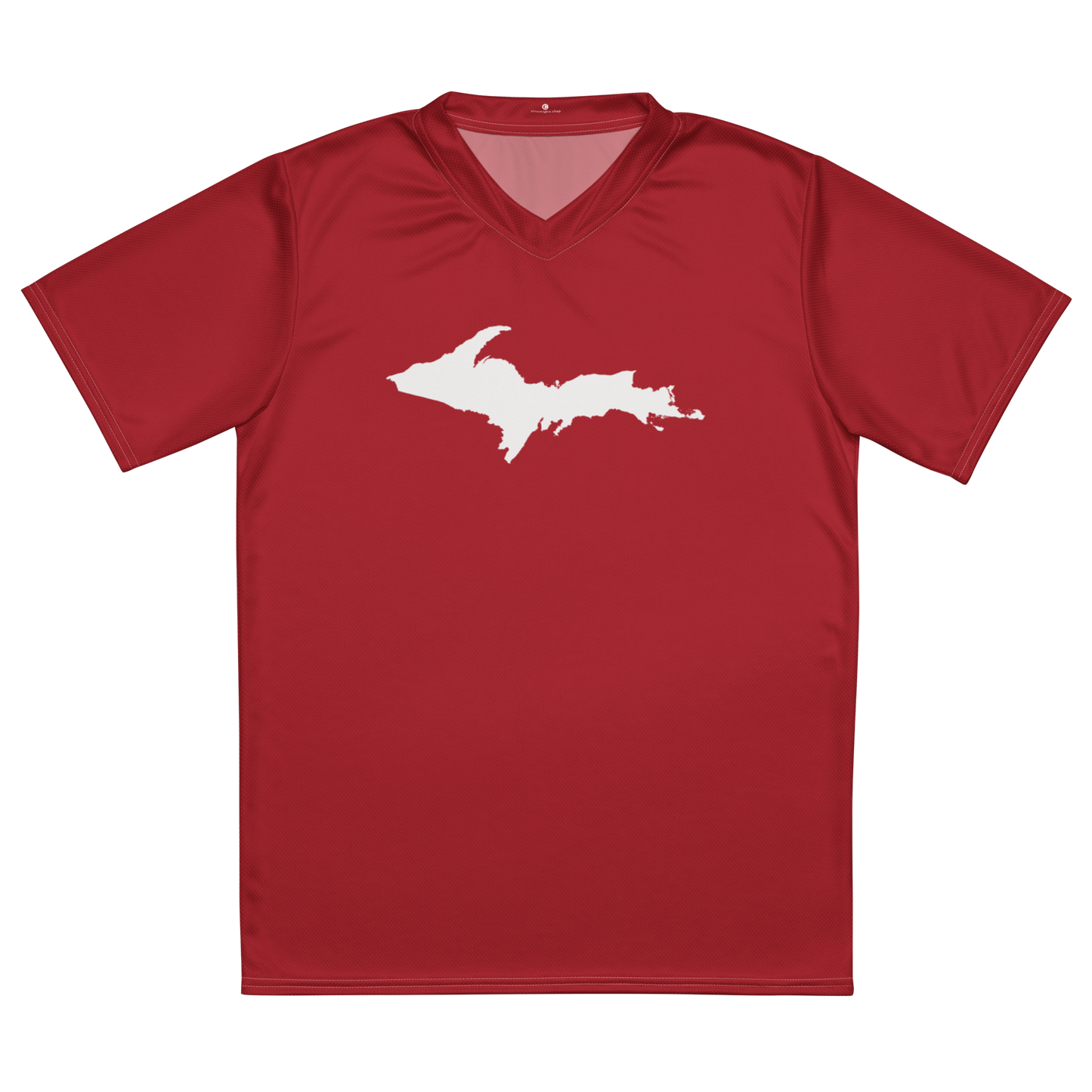 Michigan Upper Peninsula Soccer Jersey (w/ UP Outline) | Unisex - Thimbleberry Red