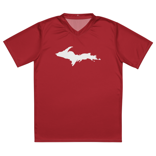 Michigan Upper Peninsula Soccer Jersey (w/ UP Outline) | Unisex - Thimbleberry Red