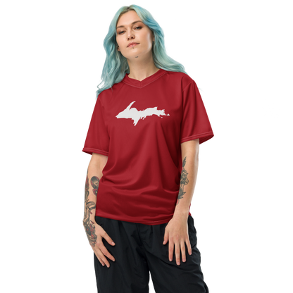 Michigan Upper Peninsula Soccer Jersey (w/ UP Outline) | Unisex - Thimbleberry Red