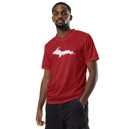 Michigan Upper Peninsula Soccer Jersey (w/ UP Outline) | Unisex - Thimbleberry Red