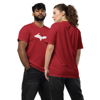 Michigan Upper Peninsula Soccer Jersey (w/ UP Outline) | Unisex - Thimbleberry Red