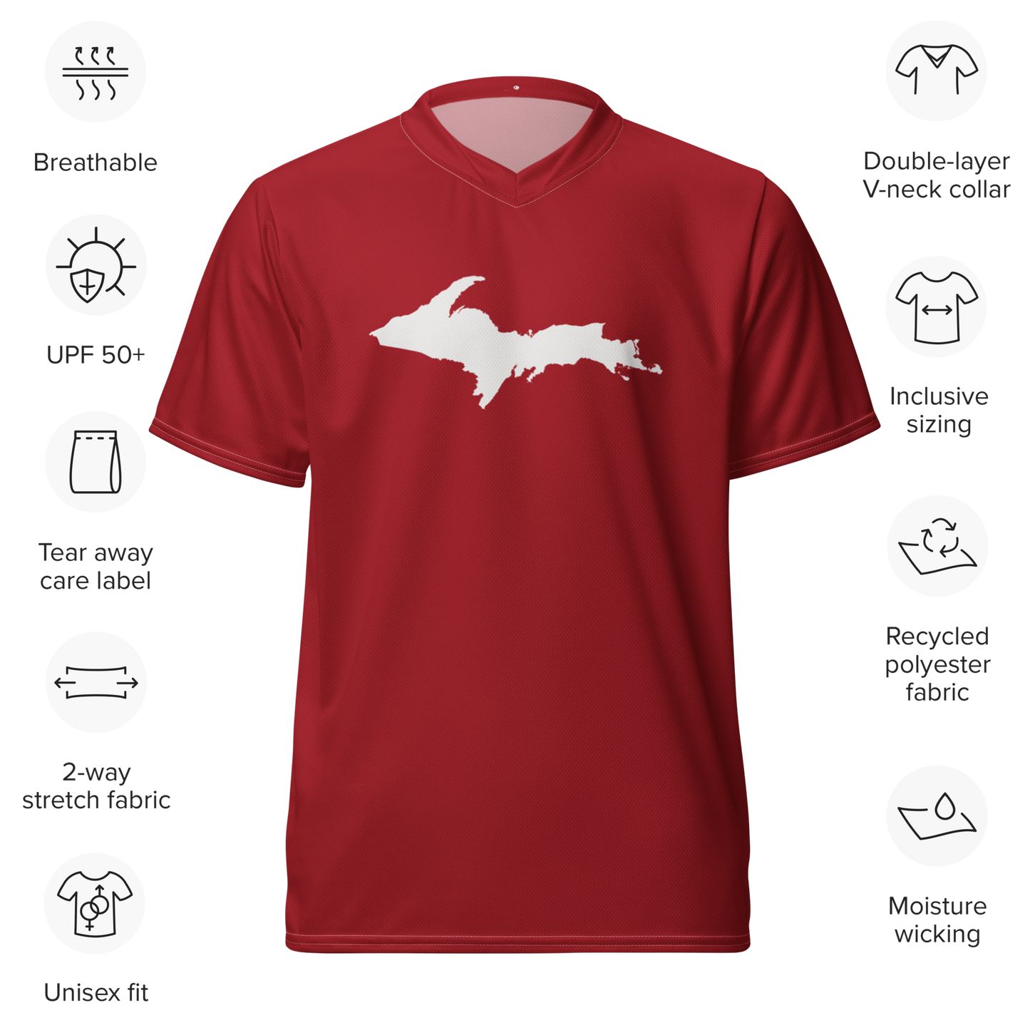 Michigan Upper Peninsula Soccer Jersey (w/ UP Outline) | Unisex - Thimbleberry Red