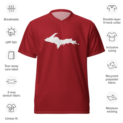 Michigan Upper Peninsula Soccer Jersey (w/ UP Outline) | Unisex - Thimbleberry Red