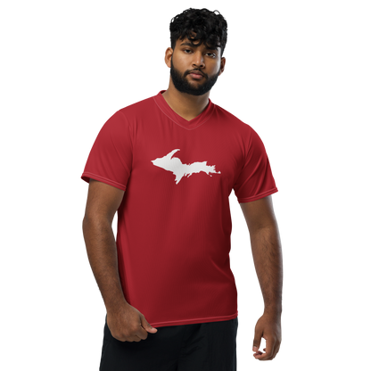 Michigan Upper Peninsula Soccer Jersey (w/ UP Outline) | Unisex - Thimbleberry Red