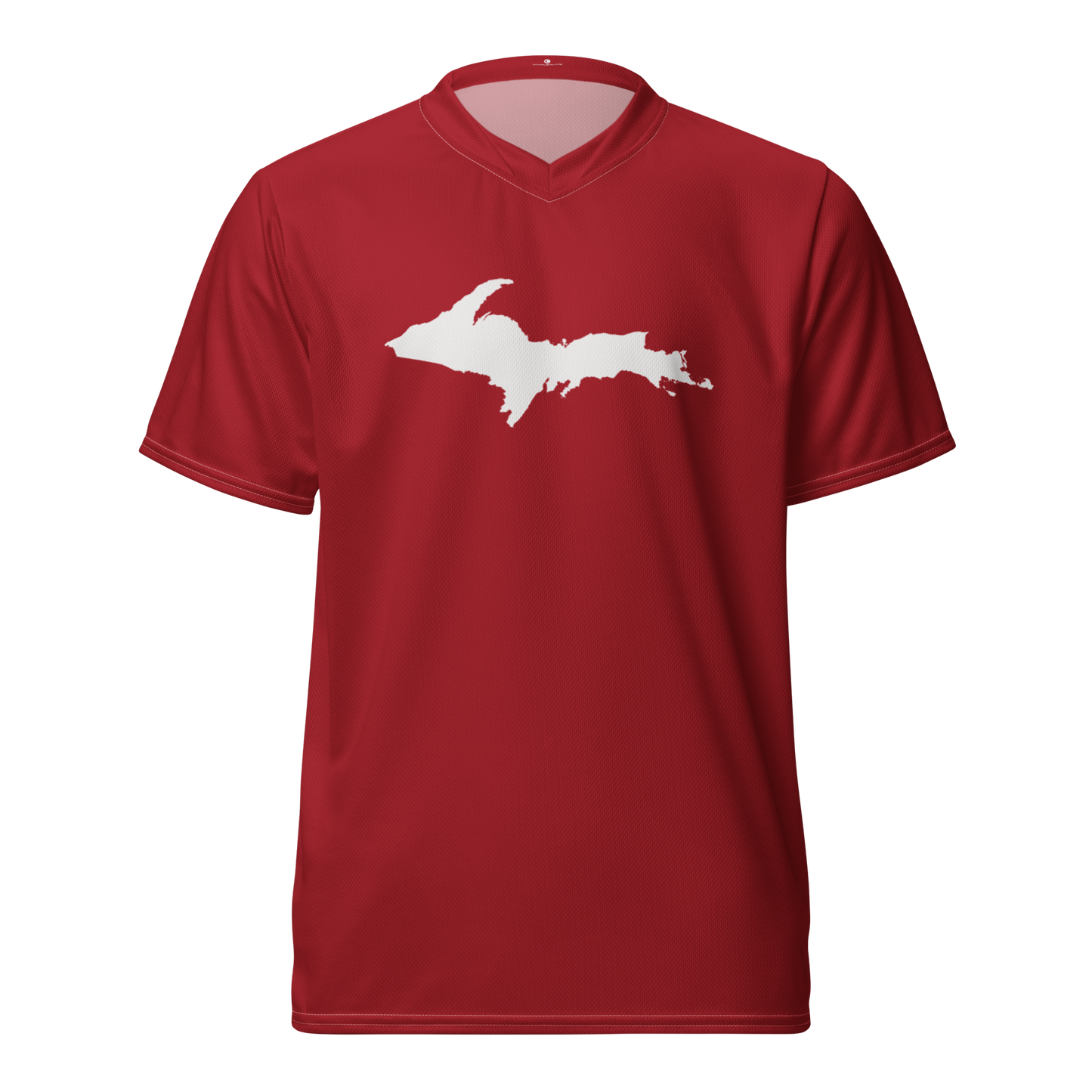 Michigan Upper Peninsula Soccer Jersey (w/ UP Outline) | Unisex - Thimbleberry Red