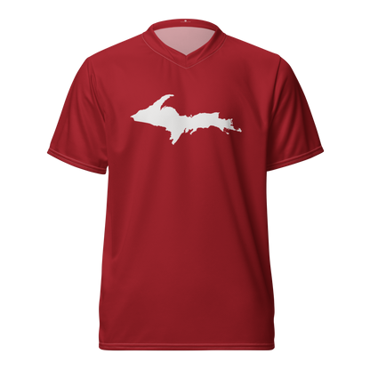 Michigan Upper Peninsula Soccer Jersey (w/ UP Outline) | Unisex - Thimbleberry Red