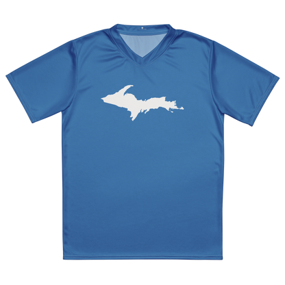 Michigan Upper Peninsula Soccer Jersey (w/ UP Outline) | Unisex - Lake Superior Blue