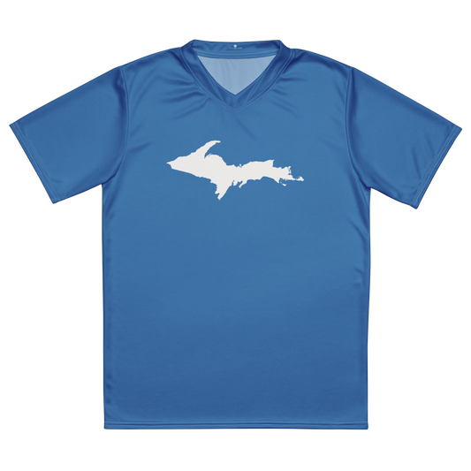 Michigan Upper Peninsula Soccer Jersey (w/ UP Outline) | Unisex - Lake Superior Blue