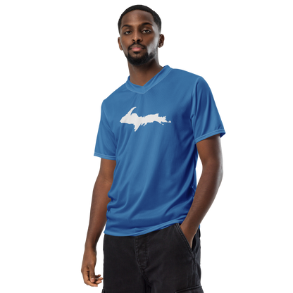 Michigan Upper Peninsula Soccer Jersey (w/ UP Outline) | Unisex - Lake Superior Blue