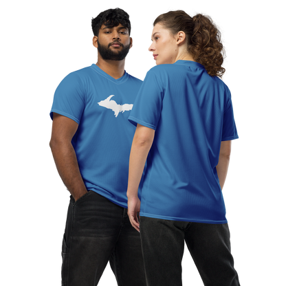 Michigan Upper Peninsula Soccer Jersey (w/ UP Outline) | Unisex - Lake Superior Blue