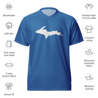 Michigan Upper Peninsula Soccer Jersey (w/ UP Outline) | Unisex - Lake Superior Blue