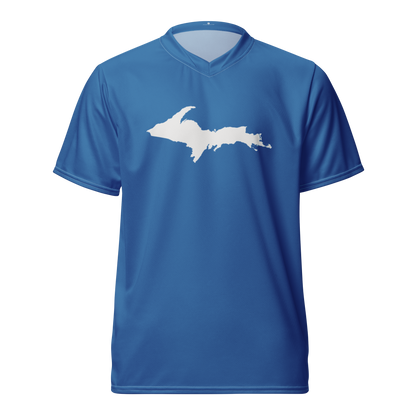 Michigan Upper Peninsula Soccer Jersey (w/ UP Outline) | Unisex - Lake Superior Blue