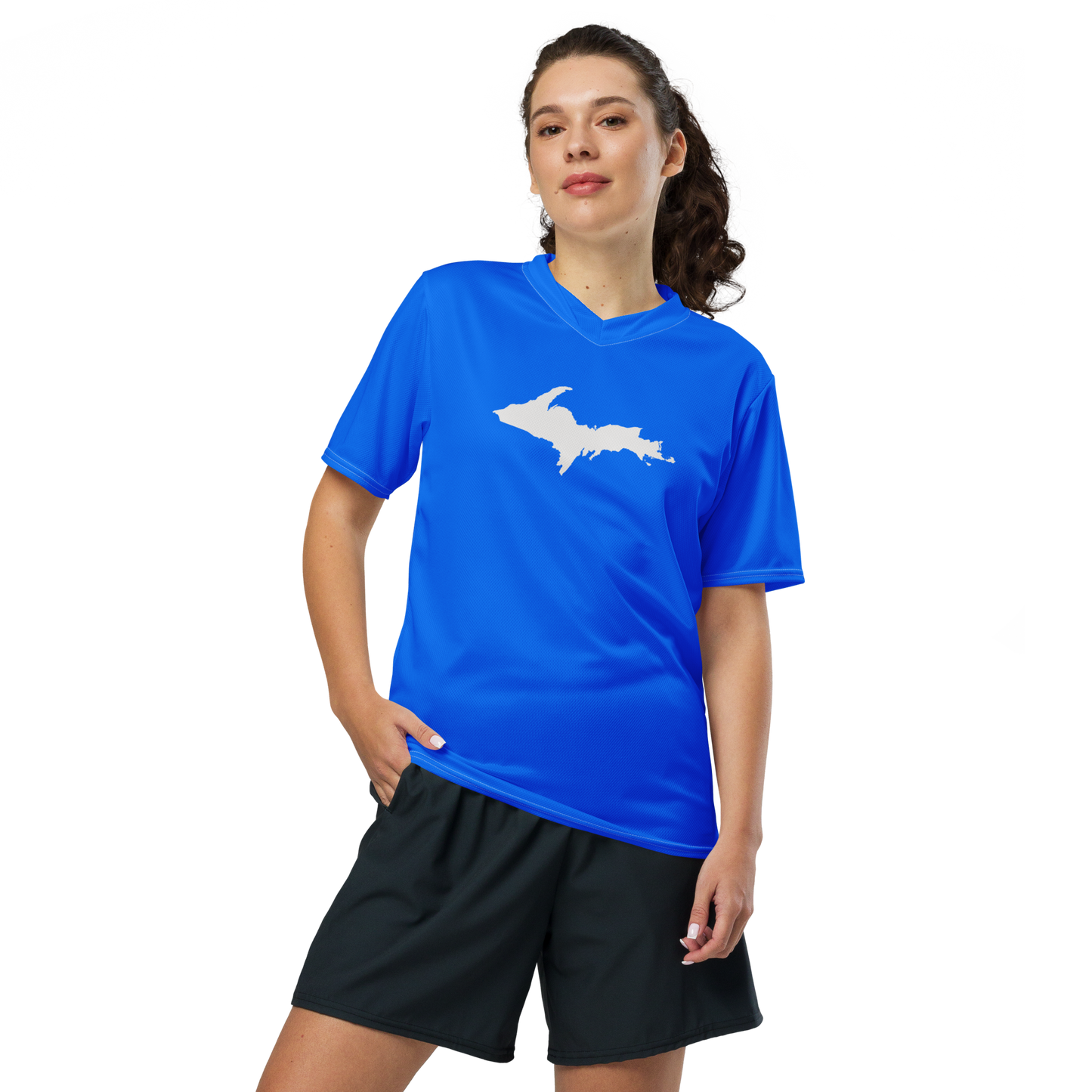 Michigan Upper Peninsula Soccer Jersey (w/ UP Outline) | Unisex - Motor Town Blue