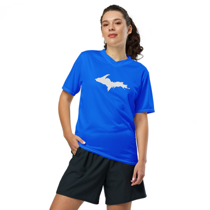 Michigan Upper Peninsula Soccer Jersey (w/ UP Outline) | Unisex - Motor Town Blue