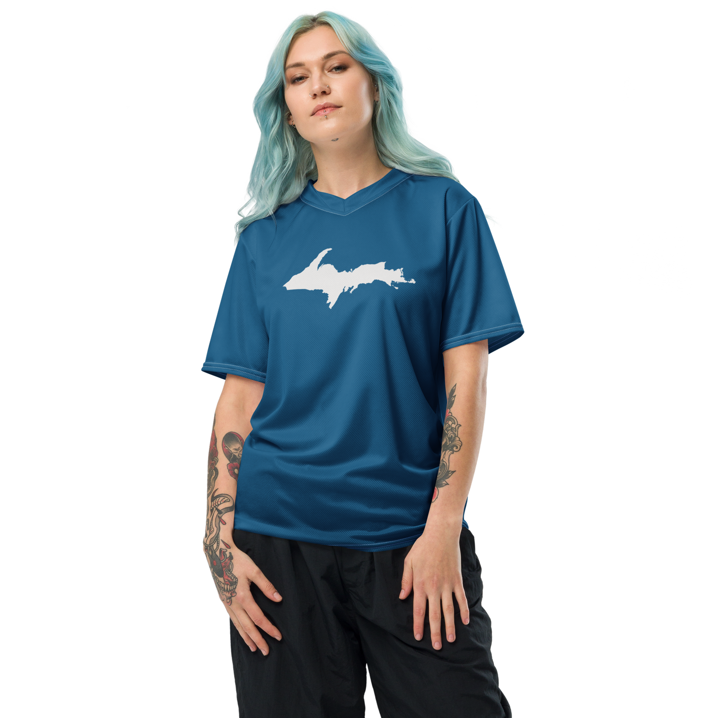 Michigan Upper Peninsula Soccer Jersey (w/ UP Outline) | Unisex - Blueberry