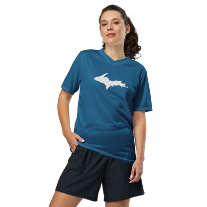 Michigan Upper Peninsula Soccer Jersey (w/ UP Outline) | Unisex - Blueberry