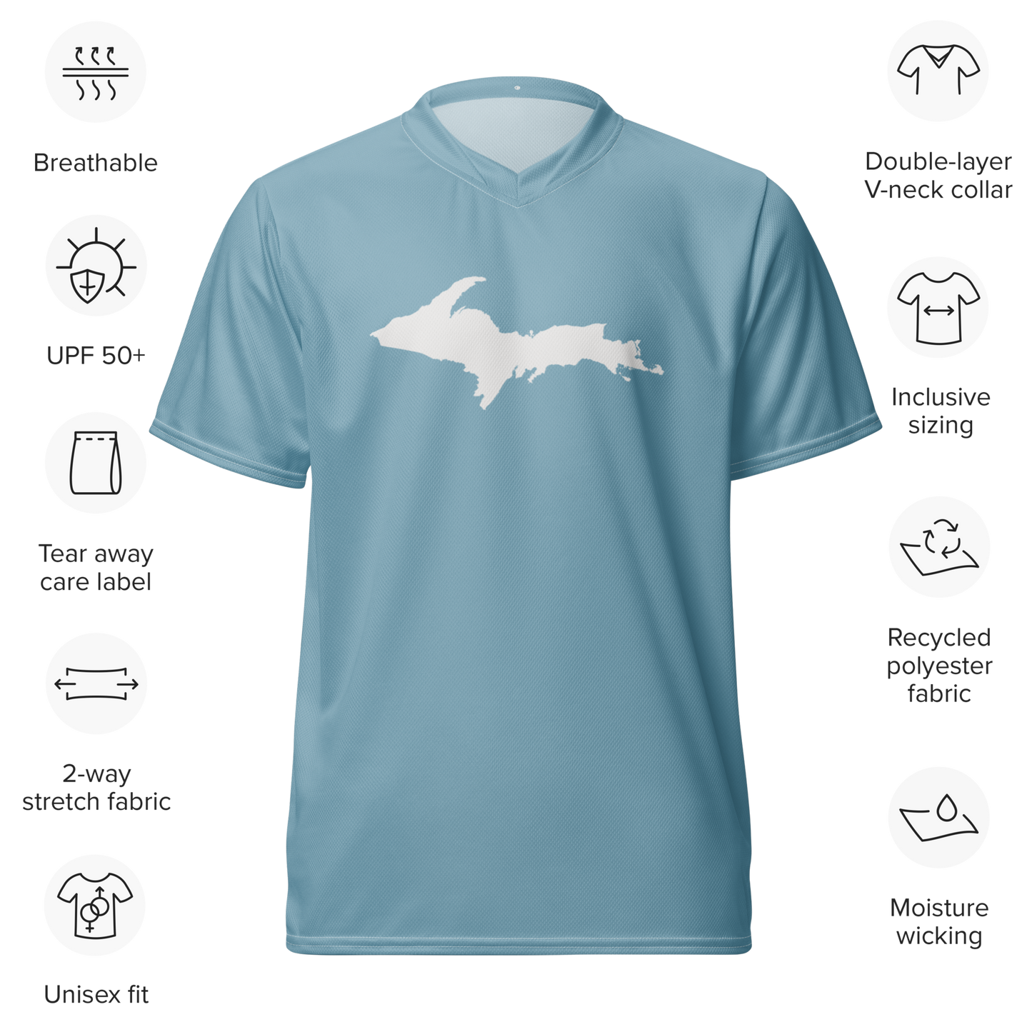 Michigan Upper Peninsula Soccer Jersey (w/ UP Outline) | Unisex - Opal Blue