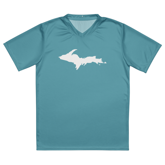 Michigan Upper Peninsula Soccer Jersey (w/ UP Outline) | Unisex - Lake Huron Blue