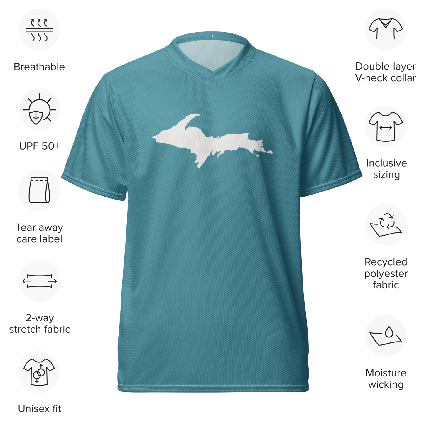 Michigan Upper Peninsula Soccer Jersey (w/ UP Outline) | Unisex - Lake Huron Blue