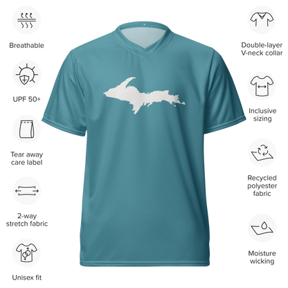 Michigan Upper Peninsula Soccer Jersey (w/ UP Outline) | Unisex - Lake Huron Blue