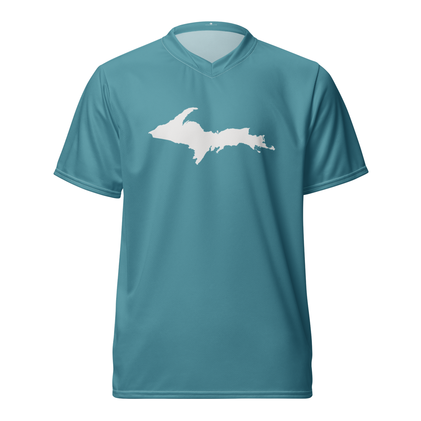 Michigan Upper Peninsula Soccer Jersey (w/ UP Outline) | Unisex - Lake Huron Blue