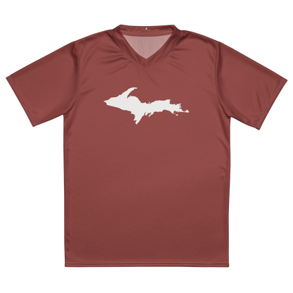 Michigan Upper Peninsula Soccer Jersey (w/ UP Outline) | Unisex - Ore Dock Red