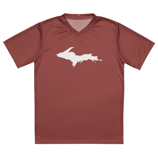 Michigan Upper Peninsula Soccer Jersey (w/ UP Outline) | Unisex - Ore Dock Red