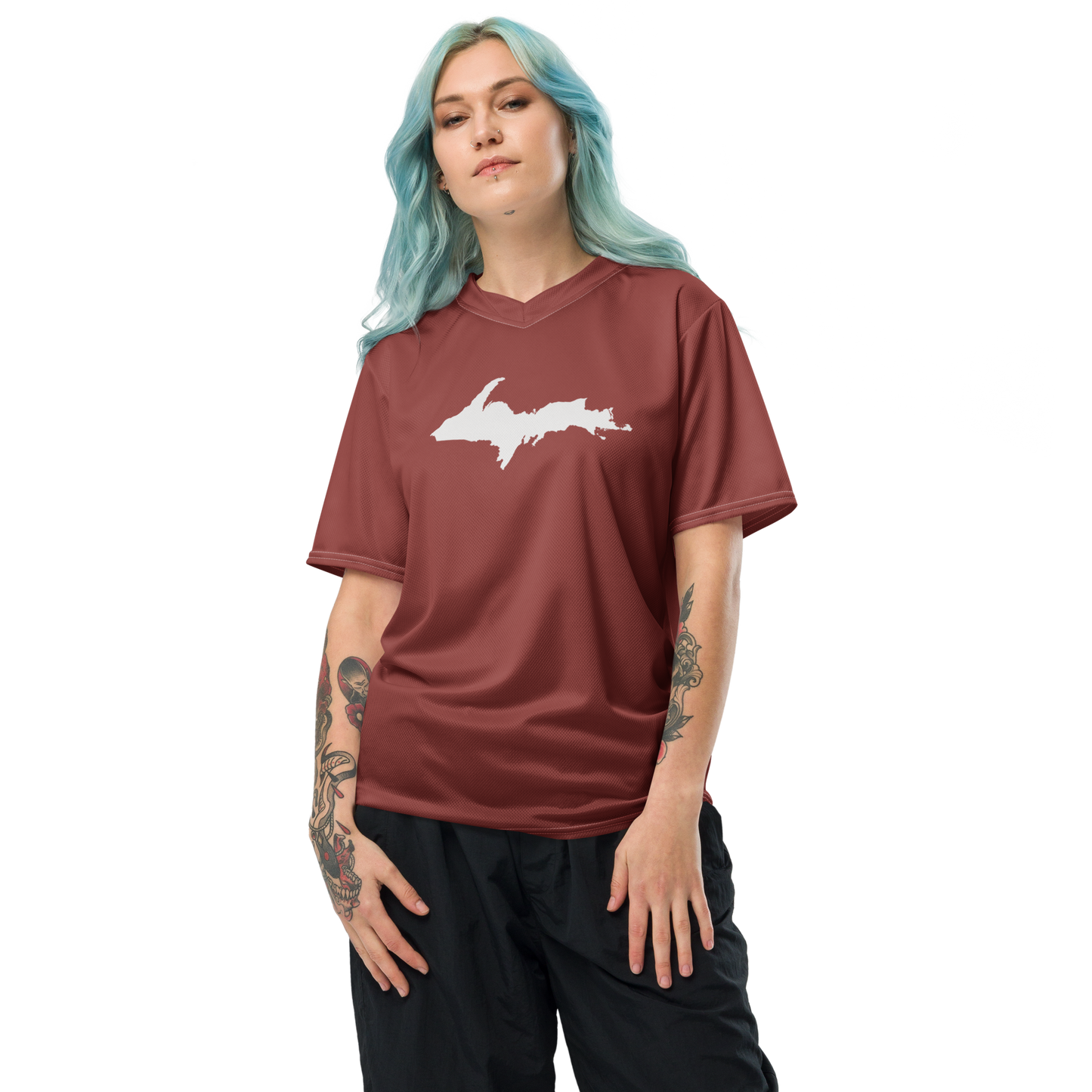 Michigan Upper Peninsula Soccer Jersey (w/ UP Outline) | Unisex - Ore Dock Red