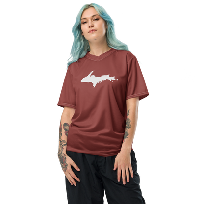 Michigan Upper Peninsula Soccer Jersey (w/ UP Outline) | Unisex - Ore Dock Red