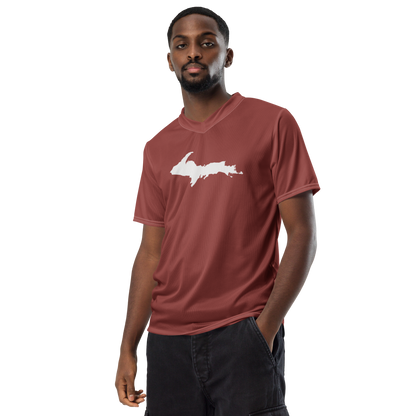 Michigan Upper Peninsula Soccer Jersey (w/ UP Outline) | Unisex - Ore Dock Red