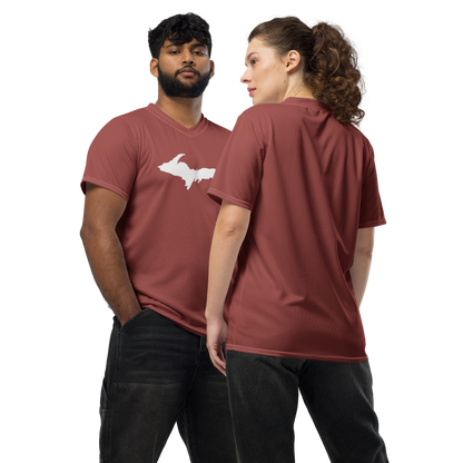 Michigan Upper Peninsula Soccer Jersey (w/ UP Outline) | Unisex - Ore Dock Red